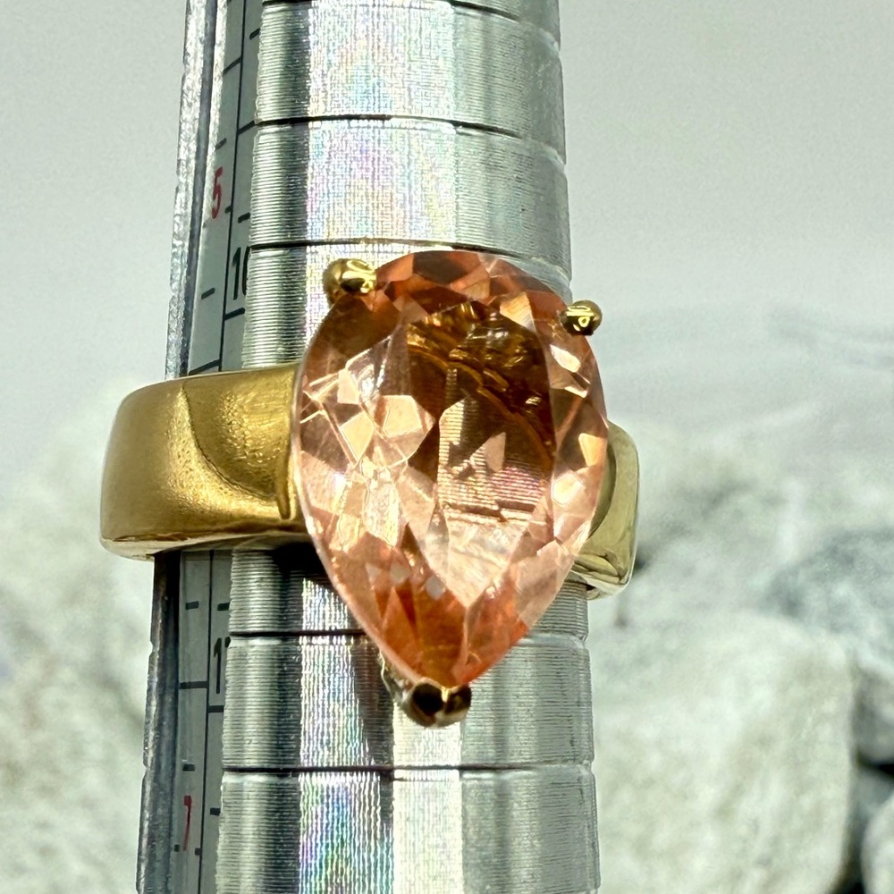 NWT Morganique Quartz 5.35ct Pear Solitaire Ring 18K Vermeil YG over 925 Size 6 - Picture 14 of 17